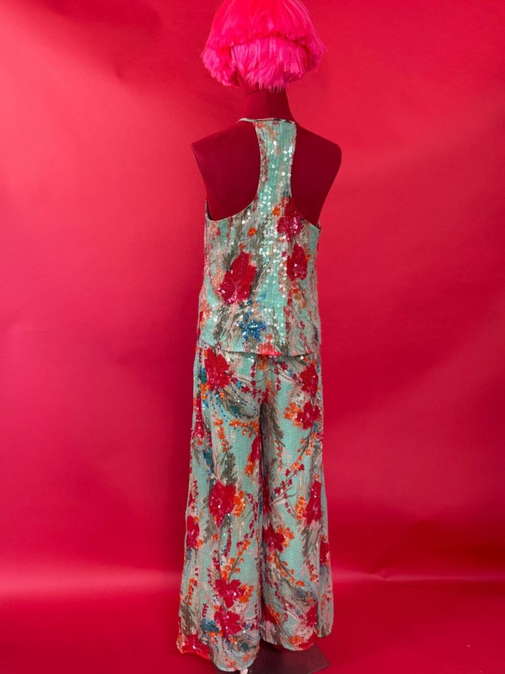 Badgley Mischka Mint Sequin Floral Two-Piece Set, Size S